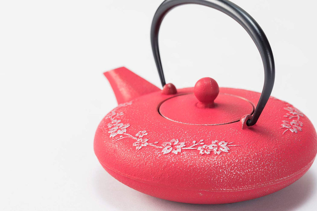 Iwachu Japanese Sakura Teapot 0.6L Silver Red Enameled Nambu Ironware-Kiichin - The #1 Place for Japanese Goods in Your Hand!