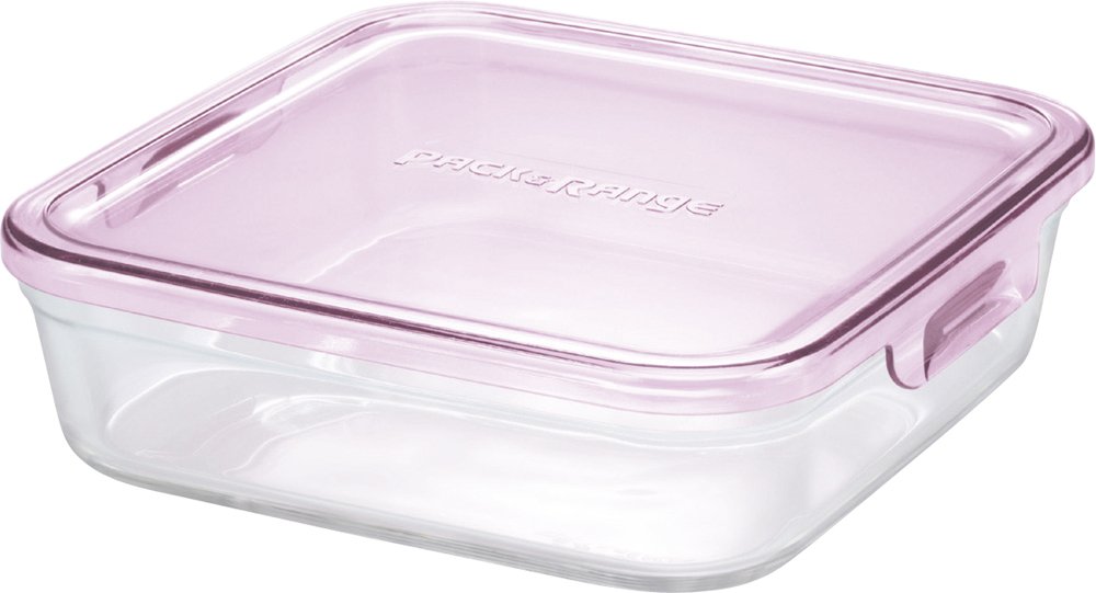 Iwaki Pink Square Heat-Resistant Glass Storage Container 1.2L Large