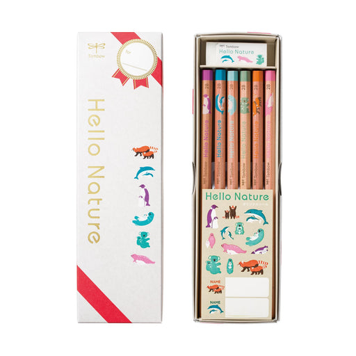 Tombow 2B Drawing Pencils Hello Nature 6-Patterns Gift Set with Mono Eraser-Kiichin - The #1 Place for Japanese Goods in Your Hand!