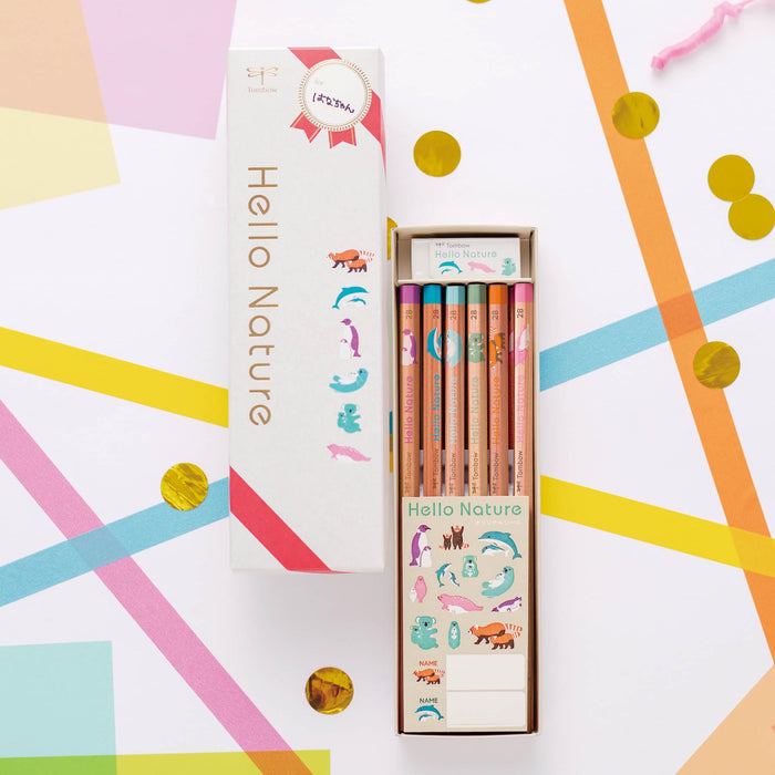 Tombow 2B Drawing Pencils Hello Nature 6-Patterns Gift Set with Mono Eraser-Kiichin - The #1 Place for Japanese Goods in Your Hand!
