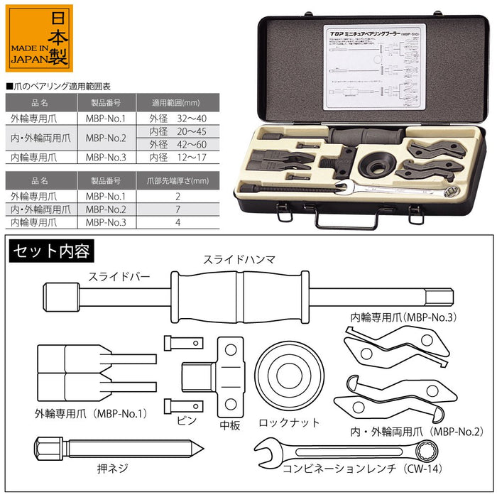 Top Kogyo Mini Bearing Puller Set 12-45mm Inner 32-60mm Outer MBP-510 Japan Made-Kiichin - The #1 Place for Japanese Goods in Your Hand!