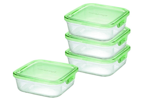 Iwaki Japan Az3247-4G Square Glass Storage Container Set - Pack of 4, Green, 800ml x 4-Kiichin - The #1 Place for Japanese Goods in Your Hand!