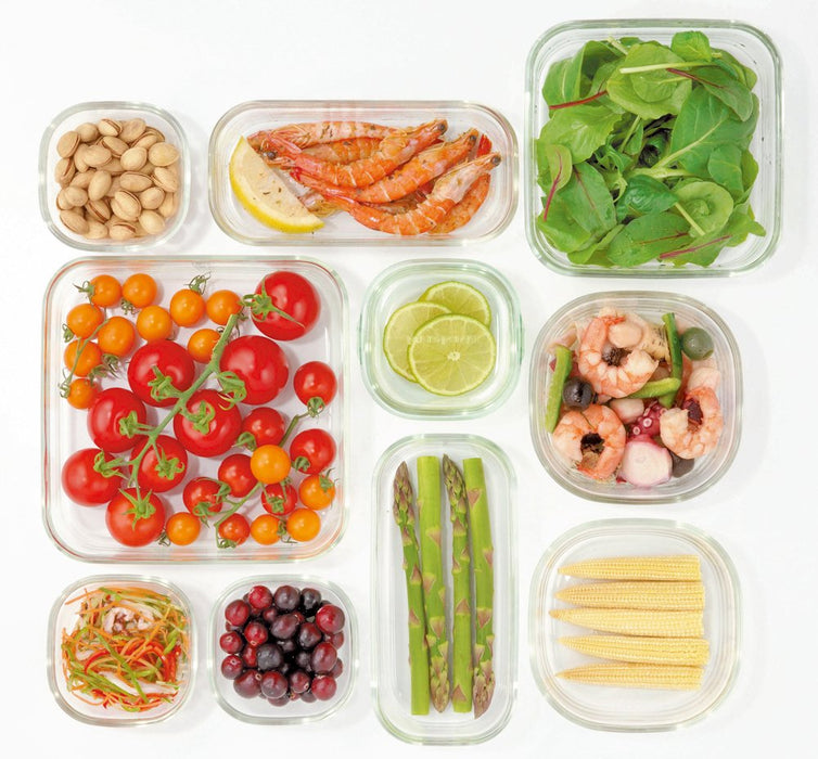 Iwaki Aqua Blue Round Glass Storage Containers - 4 Pack (840ml)-Kiichin - The #1 Place for Japanese Goods in Your Hand!