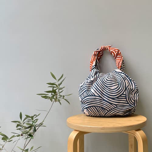 Musubi Furoshiki 3-Way Isa Pattern Double-Sided Knot Eyes Orange 104Cm Cotton - Japanese-Kiichin - The #1 Place for Japanese Goods in Your Hand!