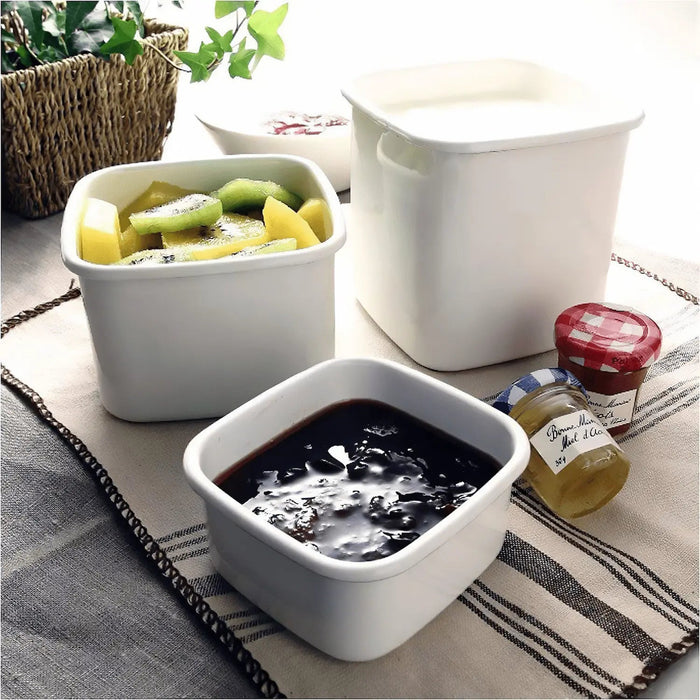 Noda Horo White Enamel Square Food Containers - Small Size with Lid-Kiichin - The #1 Place for Japanese Goods in Your Hand!