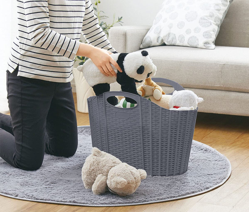 Seiei Gray Rattan Style Laundry Basket - Compact Storage 55X38X39Cm-Kiichin - The #1 Place for Japanese Goods in Your Hand!