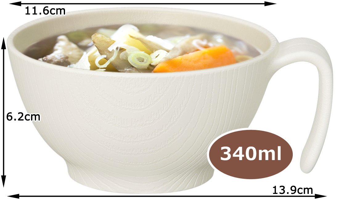 Skater Wood Grain Soup Bowl 340ml w/Handle Cream Japan NBL2H-Kiichin - The #1 Place for Japanese Goods in Your Hand!