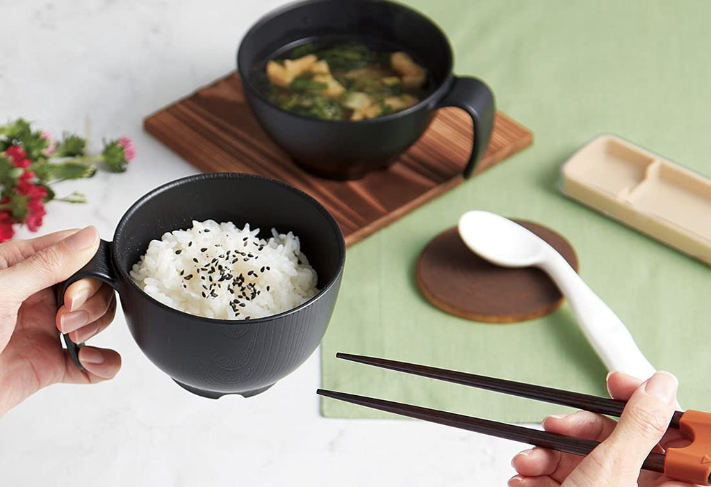 Skater Woodgrain Tea Bowl 370ml w/Handle Black Japan NBLs1H-Kiichin - The #1 Place for Japanese Goods in Your Hand!