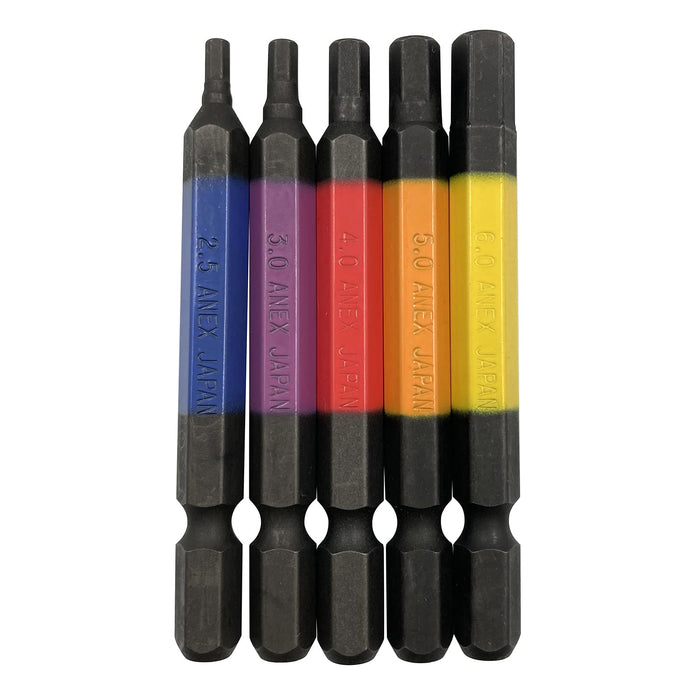 Anex Hex Wrench Set Single-Head 65mm Multicolor Sizes 2.5-6mm - 5 Pieces-Kiichin - The #1 Place for Japanese Goods in Your Hand!