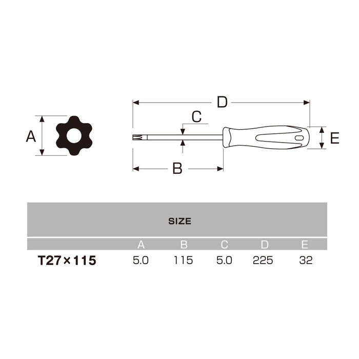 Anex Tool T27X115 Hex Lobe Driver with Hole No.6300 - Annex Tool (Anex)-Kiichin - The #1 Place for Japanese Goods in Your Hand!