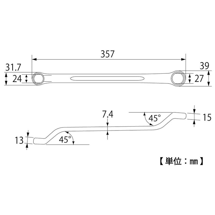 Top Kogyo Double-Ended Box Wrench 24x27mm 45° Offset Made in Japan-Kiichin - The #1 Place for Japanese Goods in Your Hand!