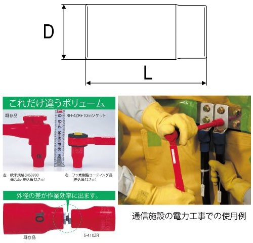 Top Kogyo Insulated Deep Socket 9.5mm & 10mm Fluorine Coated for Electrical Work-Kiichin - The #1 Place for Japanese Goods in Your Hand!