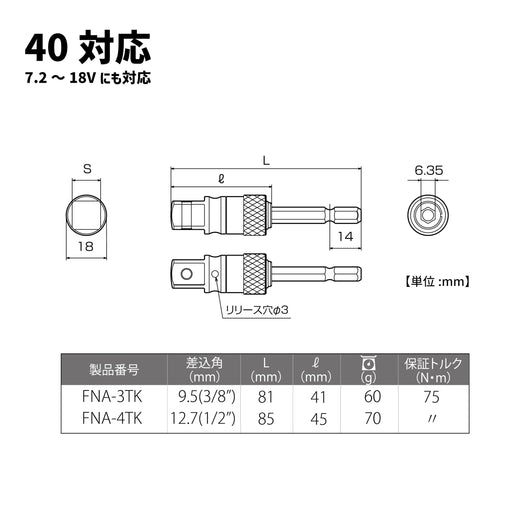 Top Kogyo Impact Socket Adapter 1/2 Inch Drive 40V Compatible Japan Made-Kiichin - The #1 Place for Japanese Goods in Your Hand!