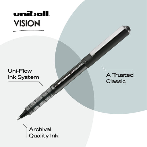Mitsubishi Pencil Uni-Ball Vision Micro Black Ink Waterproof Rollerball Pen Pack of 12-Kiichin - The #1 Place for Japanese Goods in Your Hand!