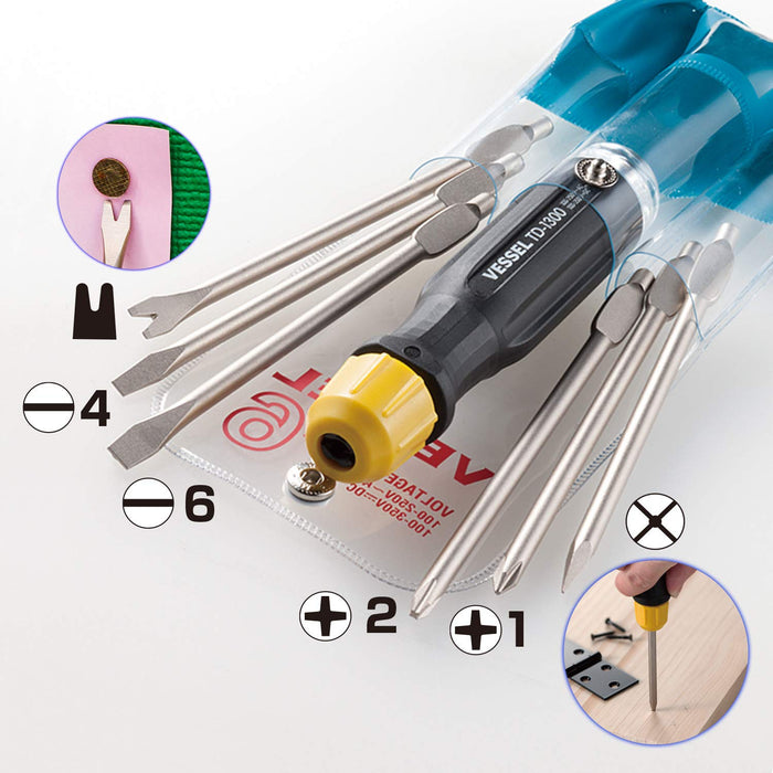 Vessel Set of 6 Voltage Detection Screwdrivers for Low Voltage - TD-1300L-Kiichin - The #1 Place for Japanese Goods in Your Hand!