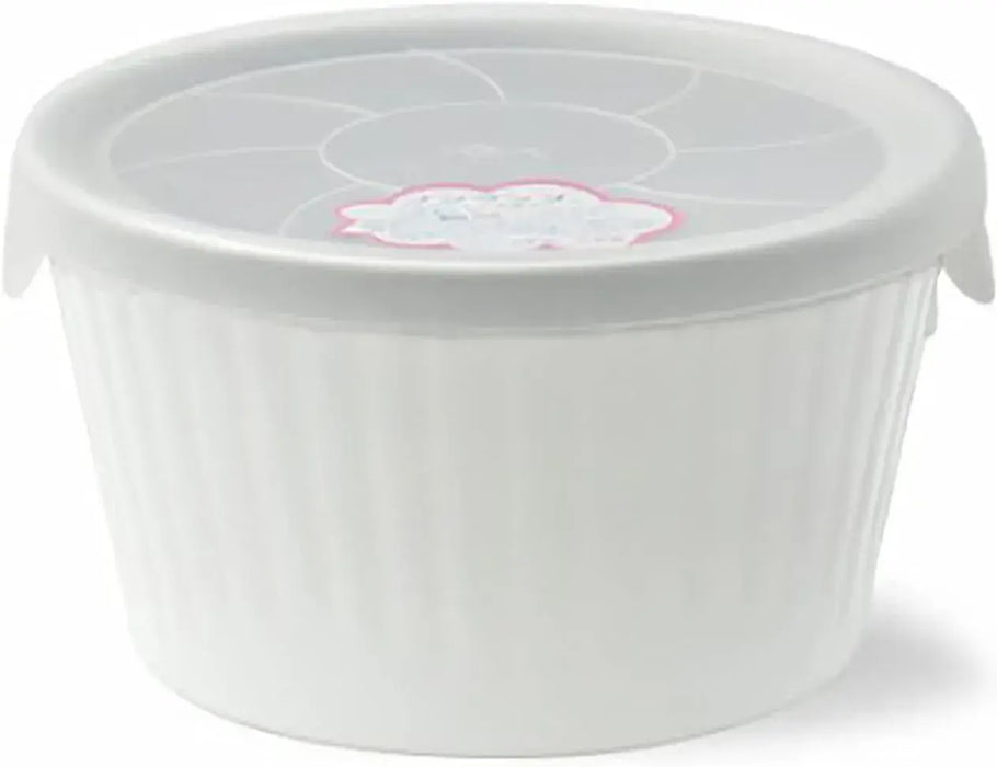 Saikai Pottery Hasami Ware Flower Fluffy Microwave Storage Container - Small White Pot - 4965451101446
