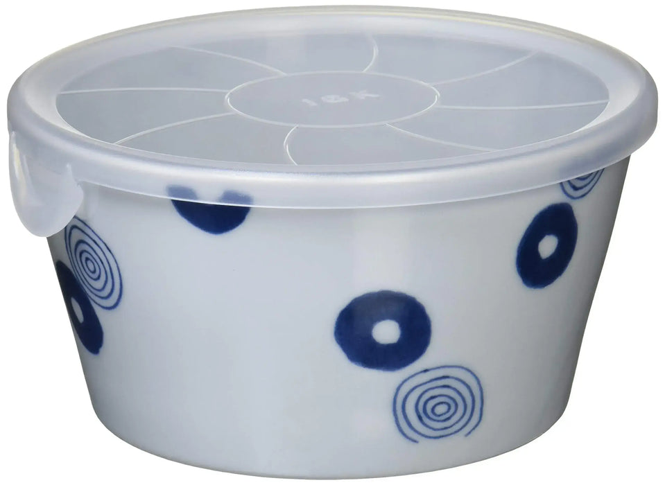 Saikai Pottery Hasami Ware Indigo Japan Range Pack with Lid Medium Bowl - Swirl Pattern 13.5cm - 4965451428741