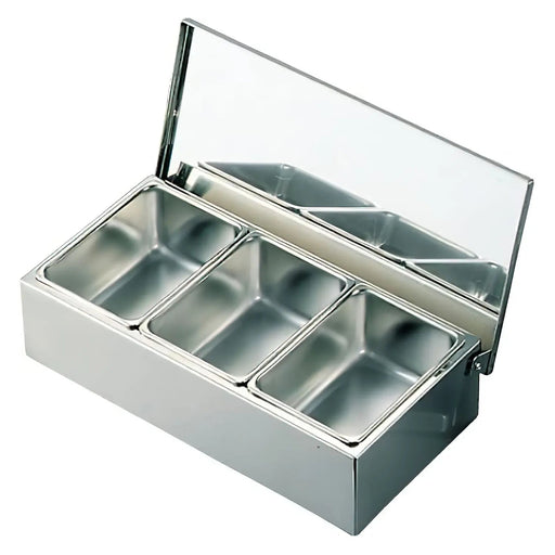 Ebm Stainless Steel Yakumi Seasoning Container - Open Type with 3 Compartments-Kiichin - The #1 Place for Japanese Goods in Your Hand!
