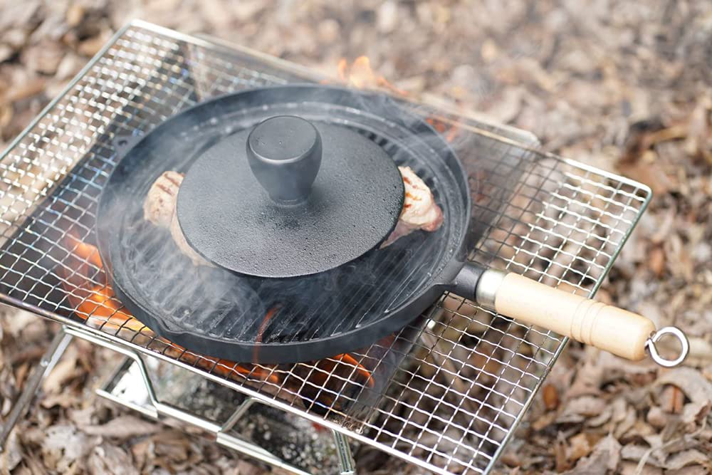 Ikenaga Iron Works 26.4cm Cast Iron Grill Pan with Japanese Wooden Handle-Kiichin - The #1 Place for Japanese Goods in Your Hand!
