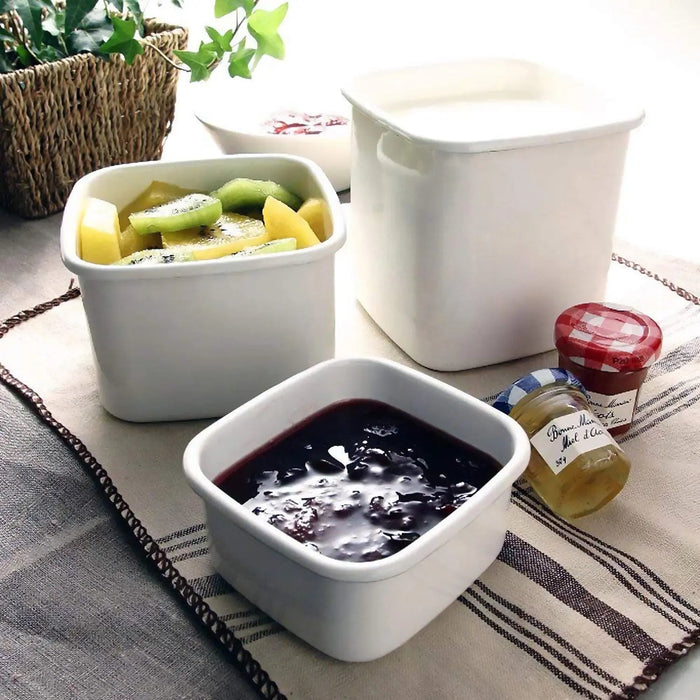 Noda Horo White Enamel Rectangle Deep Food Containers - Large Size with Lid-Kiichin - The #1 Place for Japanese Goods in Your Hand!