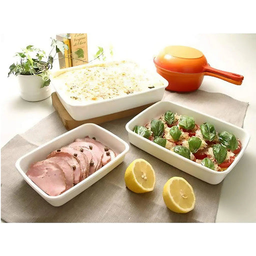 Noda Horo White Series Enamel Rectangle Deep Food Containers - Large Size with Sealed Lid-Kiichin - The #1 Place for Japanese Goods in Your Hand!