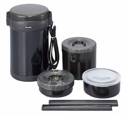 Peacock Thermos Industry Stainless Lunch Jar - Clear Black AOL-20 Japan-Kiichin - The #1 Place for Japanese Goods in Your Hand!