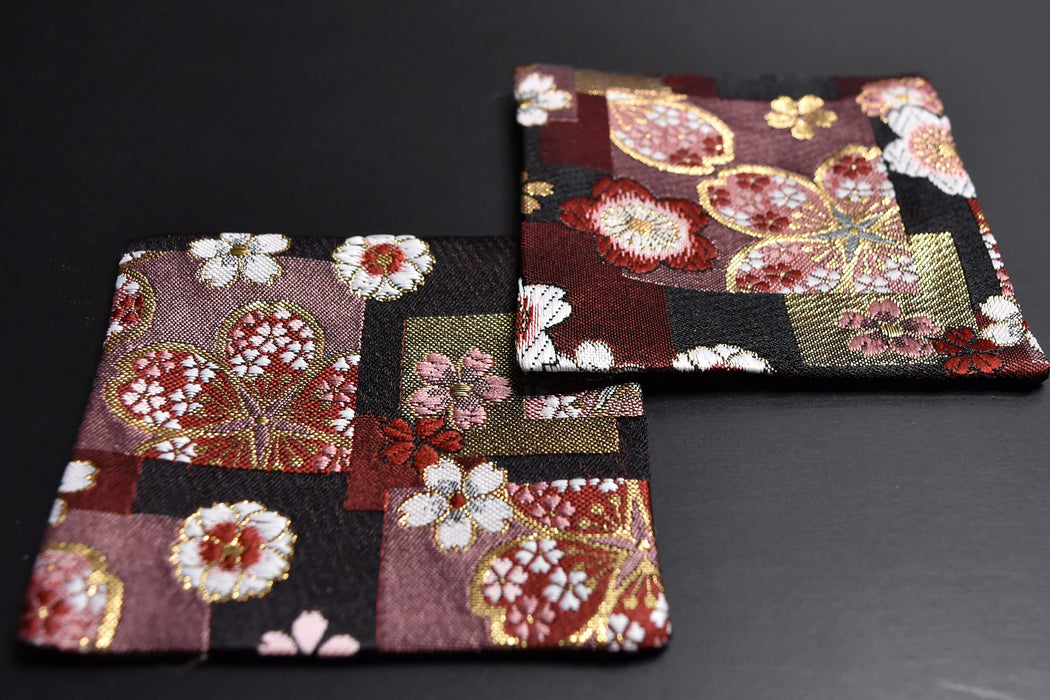Shinsendo Japanese Kimono Coaster Set (Red Cherry Blossom) - Elegant Gift in Gold Box-Kiichin - The #1 Place for Japanese Goods in Your Hand!
