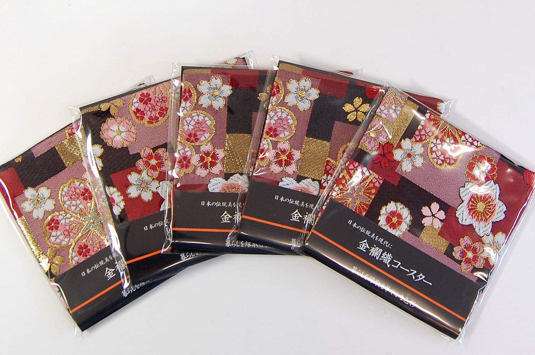 Shinsendo Japanese Kimono Coaster Set (Red Cherry Blossom) - Elegant Gift in Gold Box-Kiichin - The #1 Place for Japanese Goods in Your Hand!