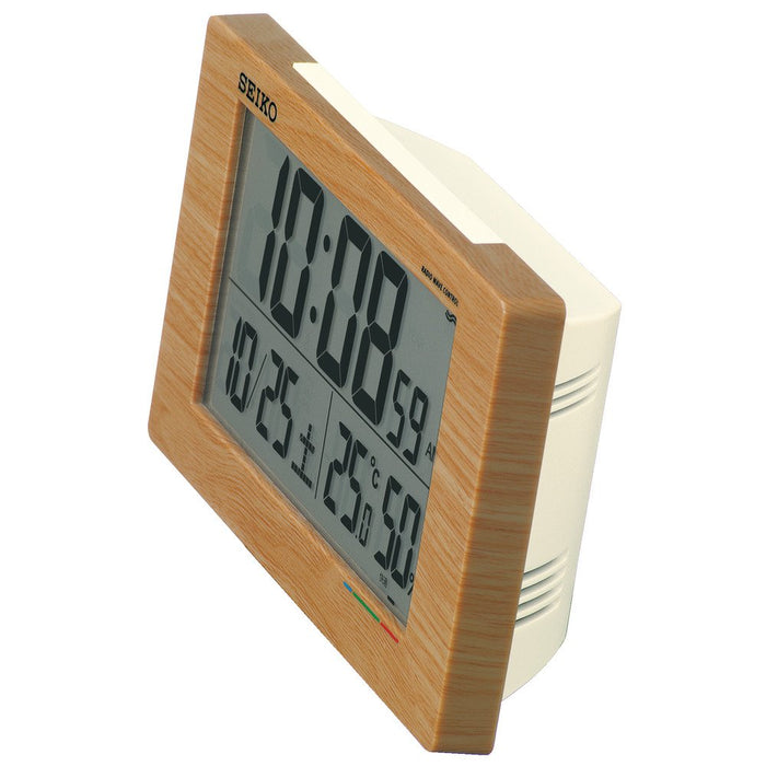 Seiko Clock Digital Alarm Table Clock with Radio Wave, Calendar, Temp & Humidity Display - Light Brown Wood Grain Sq784A-Kiichin - The #1 Place for Japanese Goods in Your Hand!
