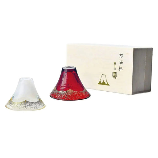 Toyo Sasaki Glass Mount Fuji Red & White Sake Cup with Gold Design-Kiichin - The #1 Place for Japanese Goods in Your Hand!
