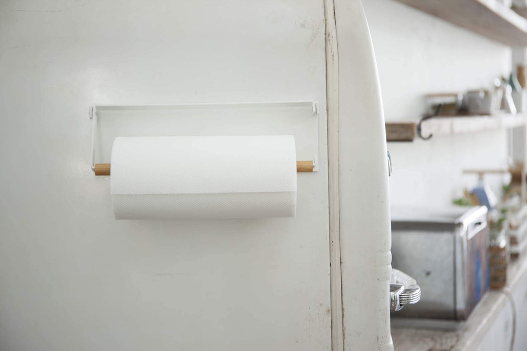 Yamazaki 3530 Kitchen Paper Holder - White, One-Hand Cut, Magnetic-Kiichin - The #1 Place for Japanese Goods in Your Hand!
